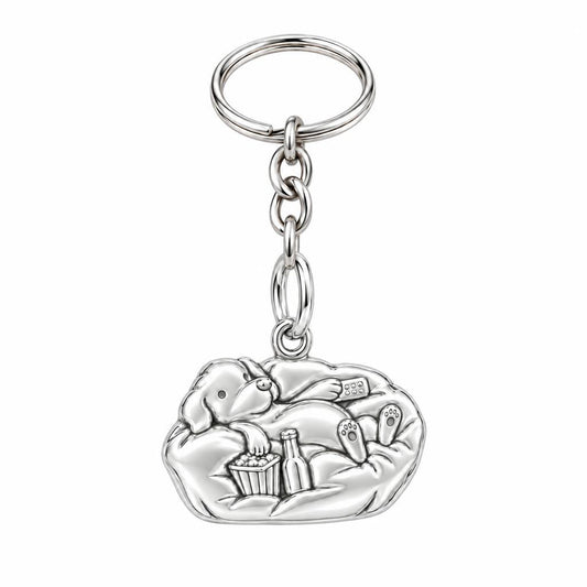 Couch Potato Pup Charm Keychain – silver, front view
