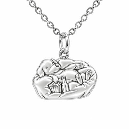 Couch Potato Pup Charm Necklace Set – silver, front view