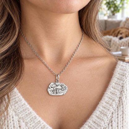 Couch Potato Pup Charm Necklace Set – worn / in use