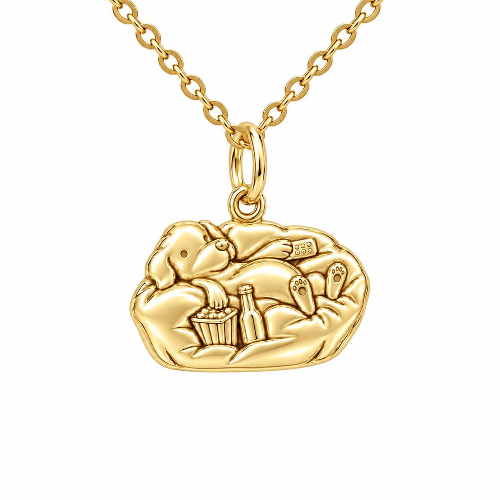 Couch Potato Pup Charm Necklace Set – 18K gold, front view