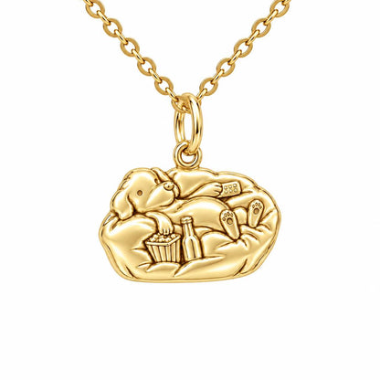 Couch Potato Pup Charm Necklace Set – 18K gold, front view