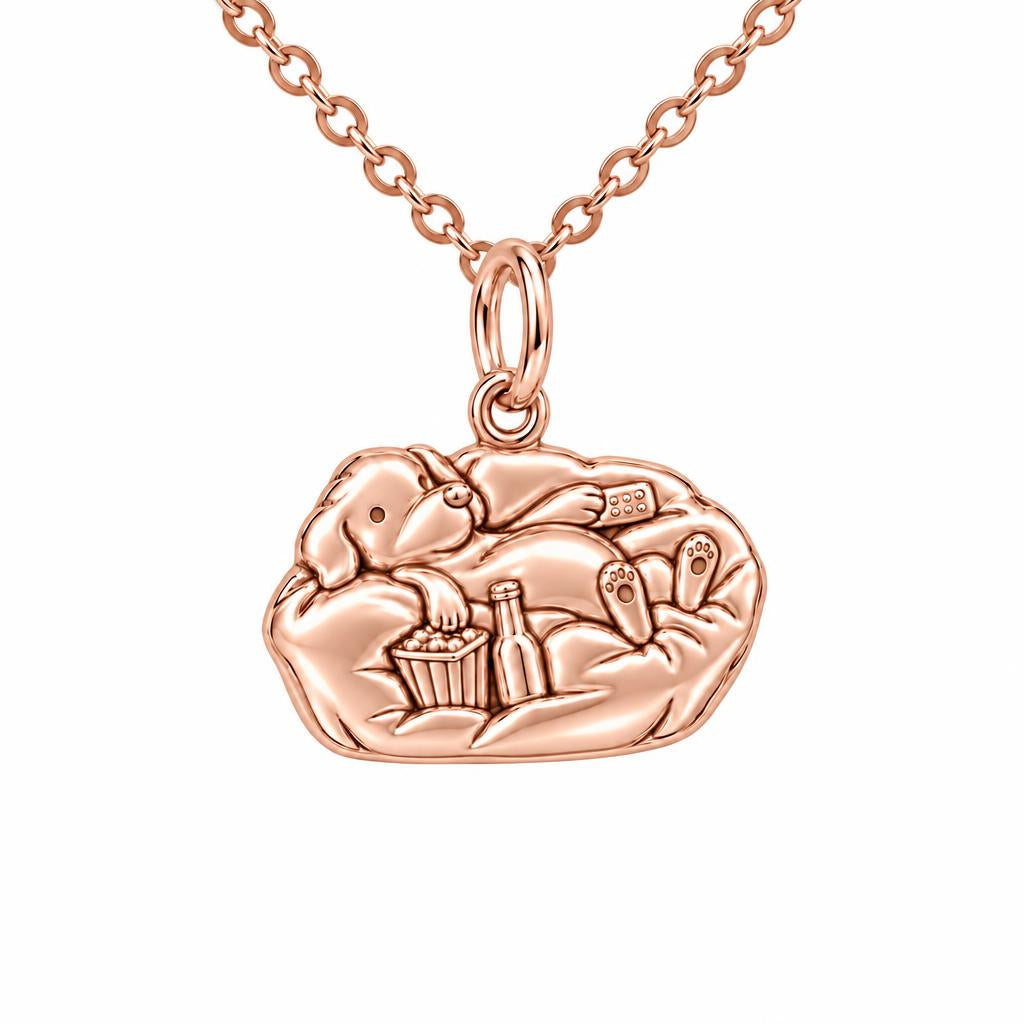 Couch Potato Pup Charm Necklace Set – rose gold, front view