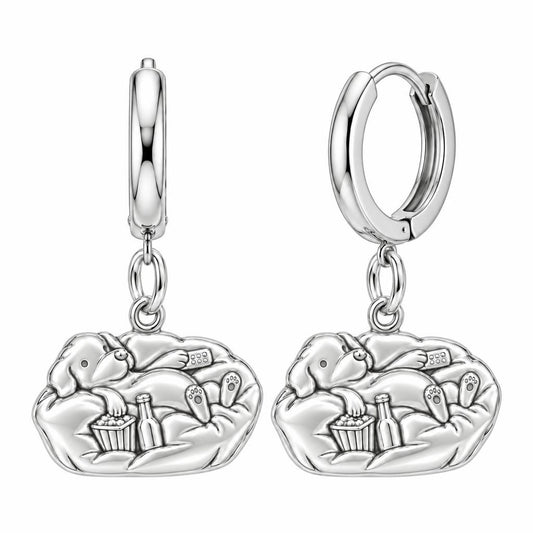 Couch Potato Pup Huggie Charm Earrings – silver, front view