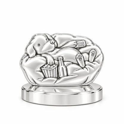 Couch Potato Pup Keepsake Plaque – silver, front view
