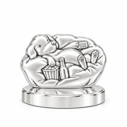Couch Potato Pup Keepsake Plaque – silver, front view