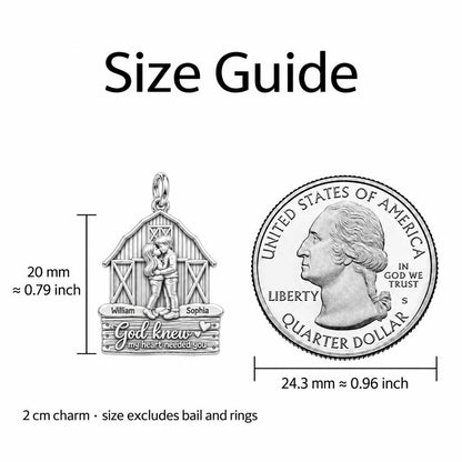 Country Barn Love Story Charm Bracelet Set – size guide, 13 mm charm next to a quarter