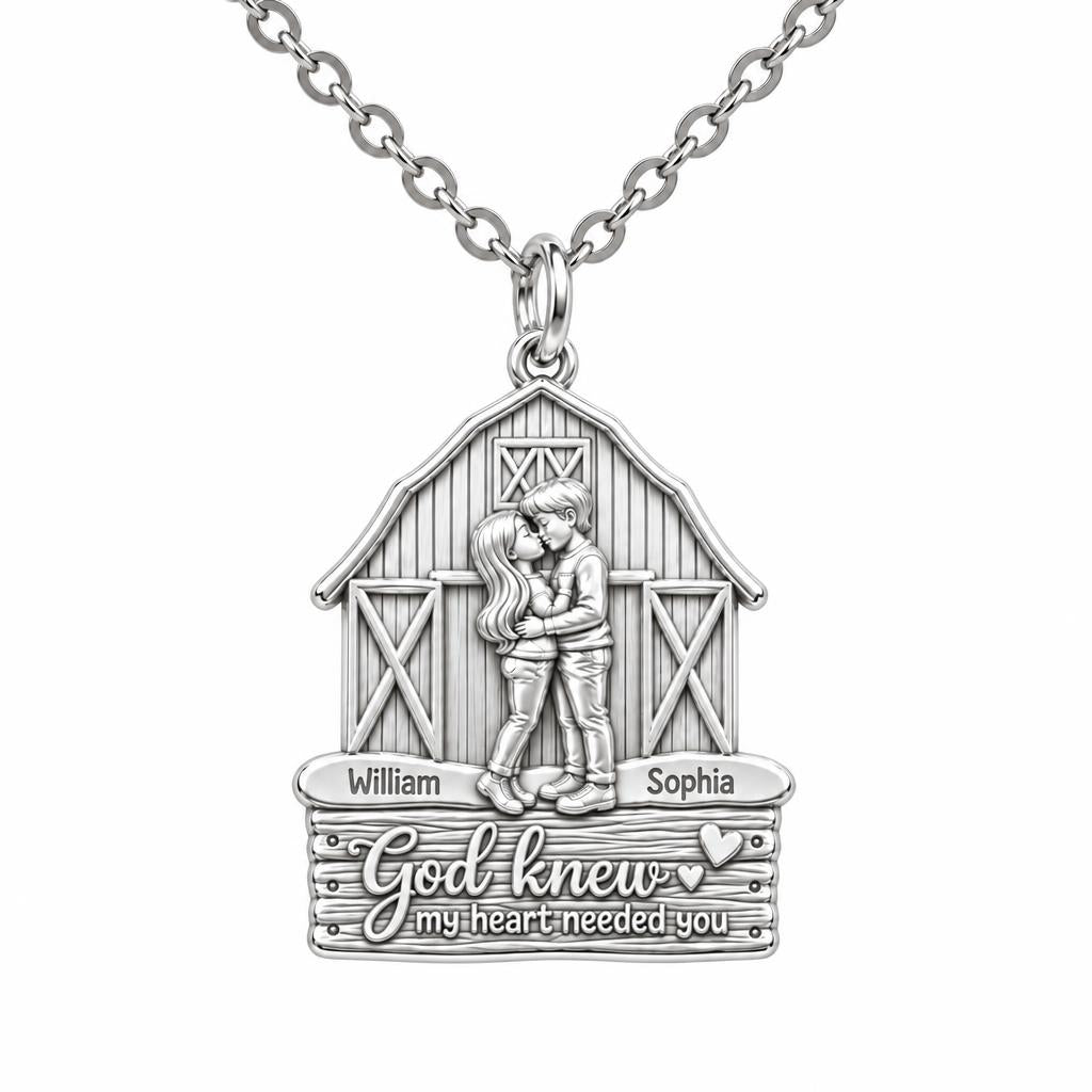 Country Barn Love Story Charm Necklace Set – silver, front view