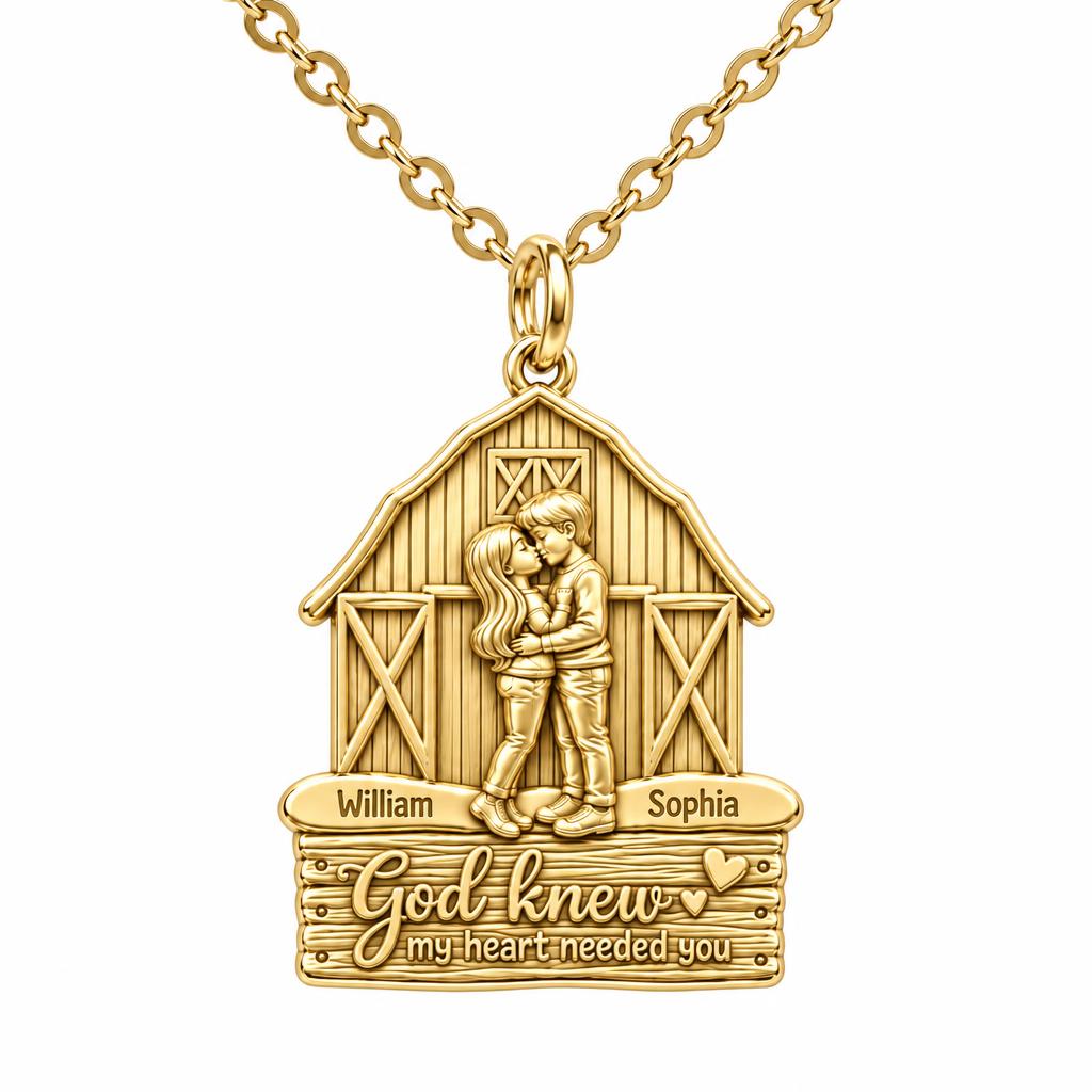 Country Barn Love Story Charm Necklace Set – 18K gold, front view