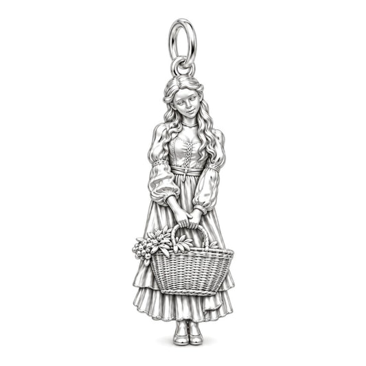 Country Maiden Harvest Charm Bracelet – Personalized Mom Gift – silver charm, front view