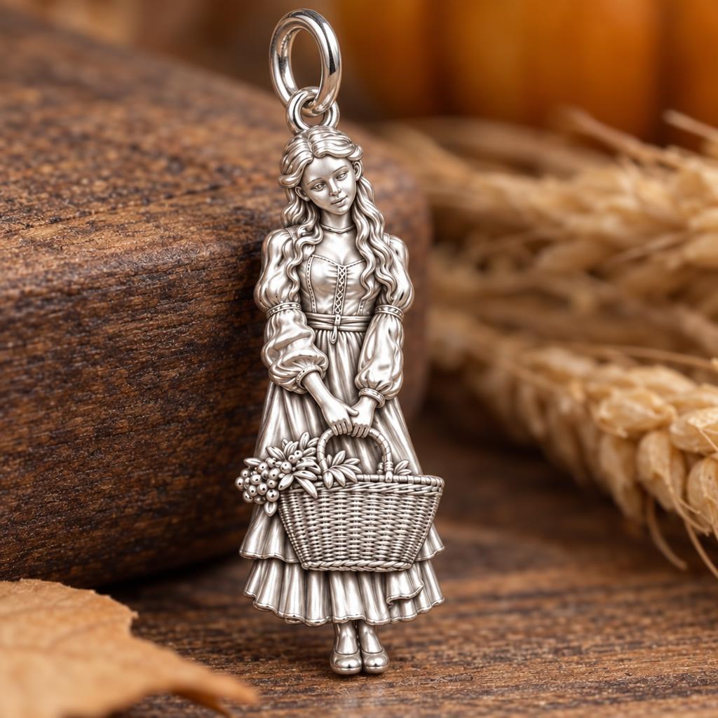 Country Maiden Harvest Charm Bracelet – Personalized Mom Gift – worn on the wrist on a black cord bracelet