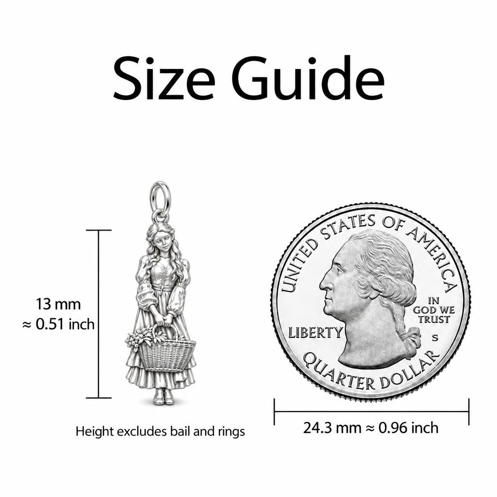 Country Maiden Harvest Charm Bracelet – Personalized Mom Gift – size guide, 13 mm charm next to a quarter