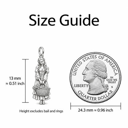 Country Maiden Harvest Charm Bracelet – Personalized Mom Gift – size guide, 13 mm charm next to a quarter