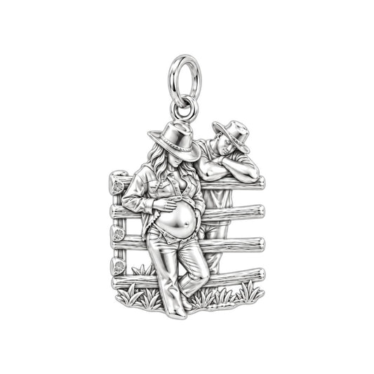 Country Roots Maternity Charm Bracelet – Personalized Mom Gift – silver charm, front view