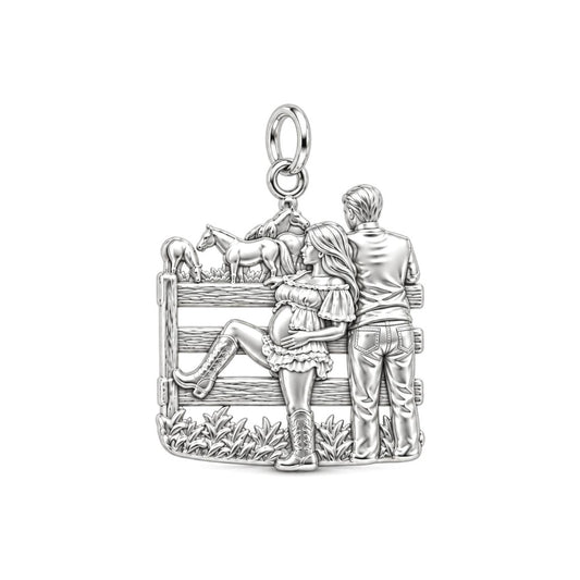 Country Roots Maternity Charm Bracelet – Personalized Mom Gift – silver charm, front view