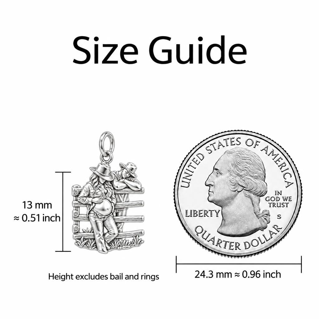 Country Roots Maternity Charm Bracelet – Personalized Mom Gift – size guide, 13 mm charm next to a quarter
