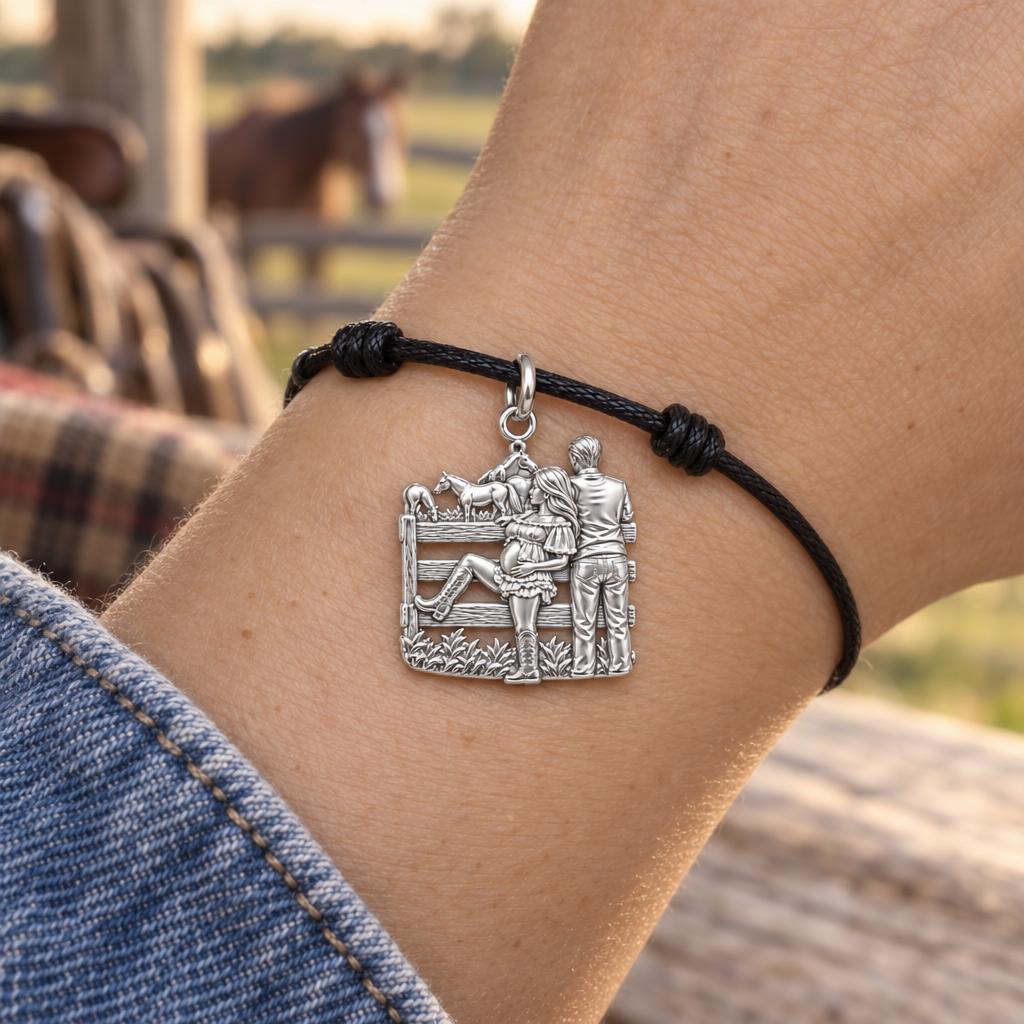 Country Roots Maternity Charm Bracelet – Personalized Mom Gift – worn on the wrist on a black cord bracelet