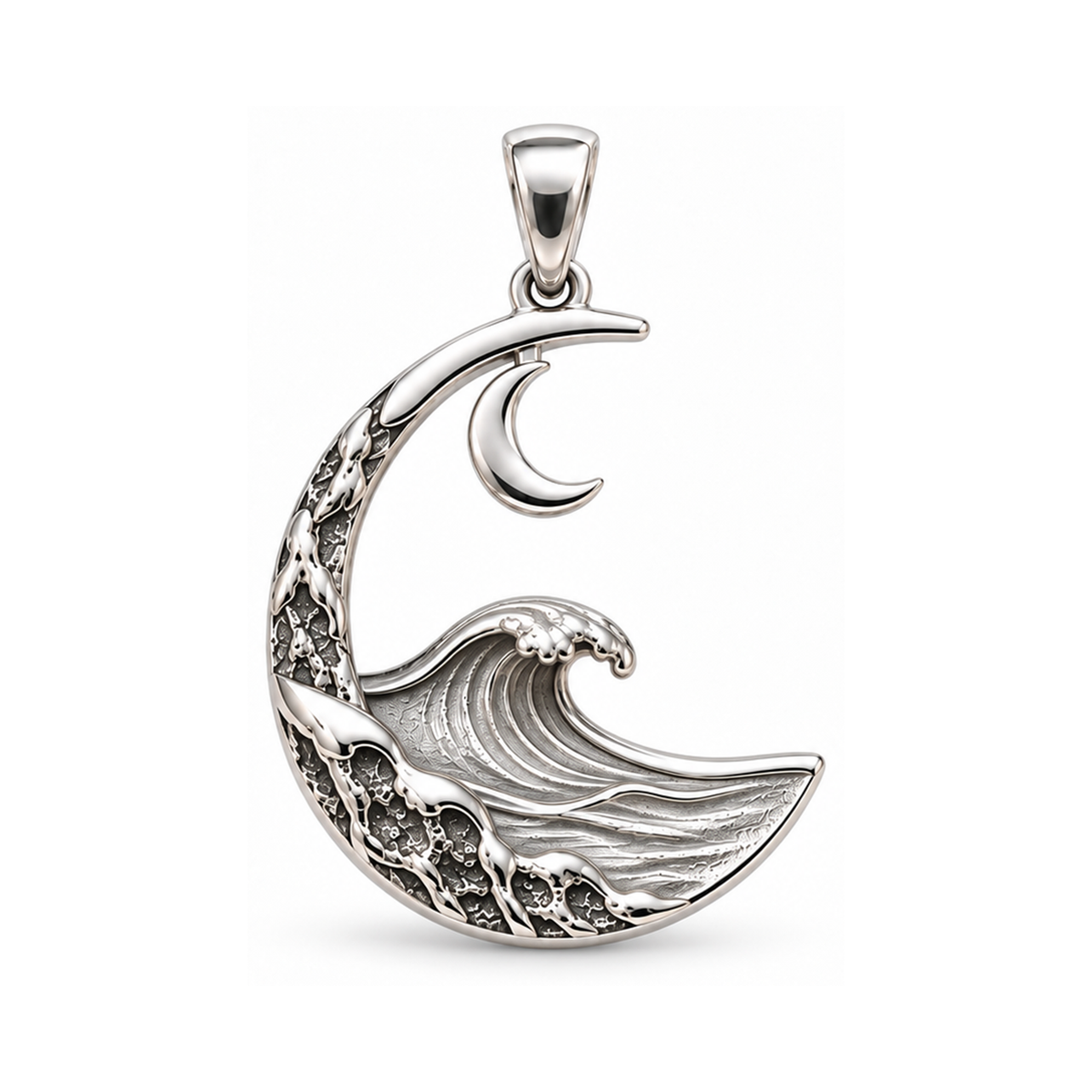 Same Moon wave charm in Silver Plated finish on white background