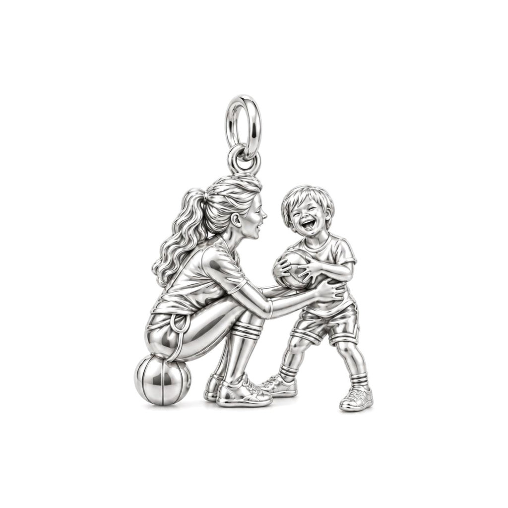 Courtside Connection Charm Bracelet – Personalized Mom Gift – silver charm, front view