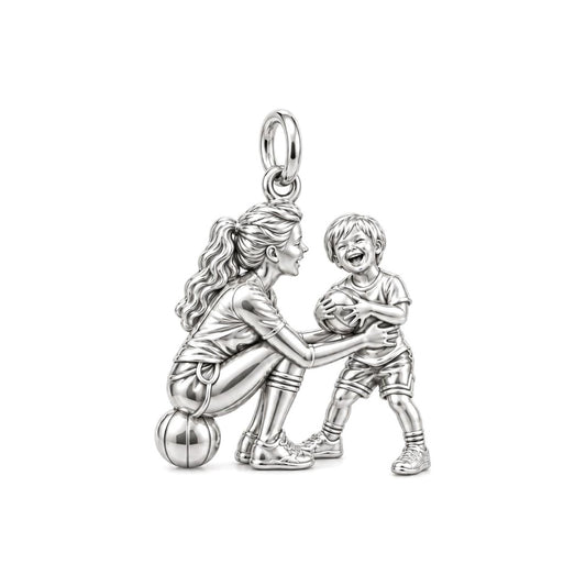 Courtside Connection Charm Bracelet – Personalized Mom Gift – silver charm, front view