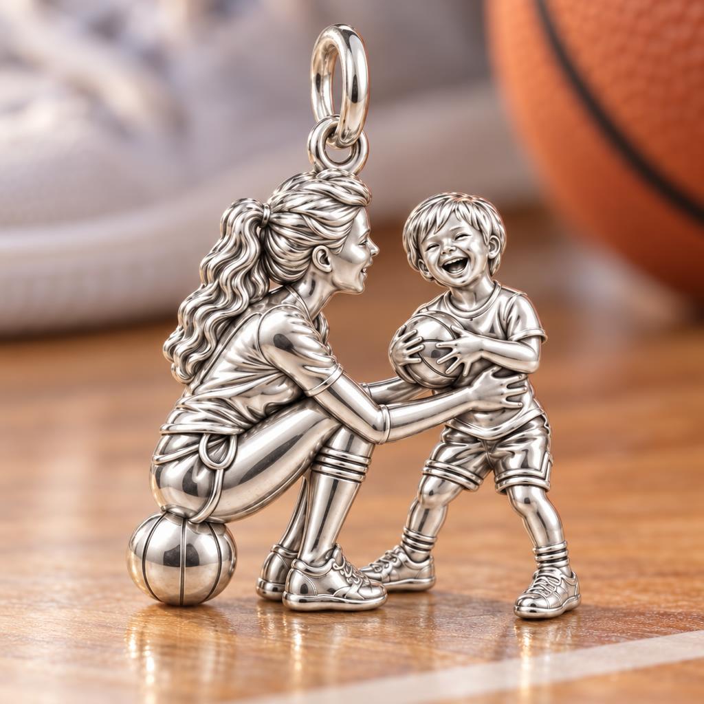 Courtside Connection Charm Bracelet – Personalized Mom Gift – macro detail of the charm