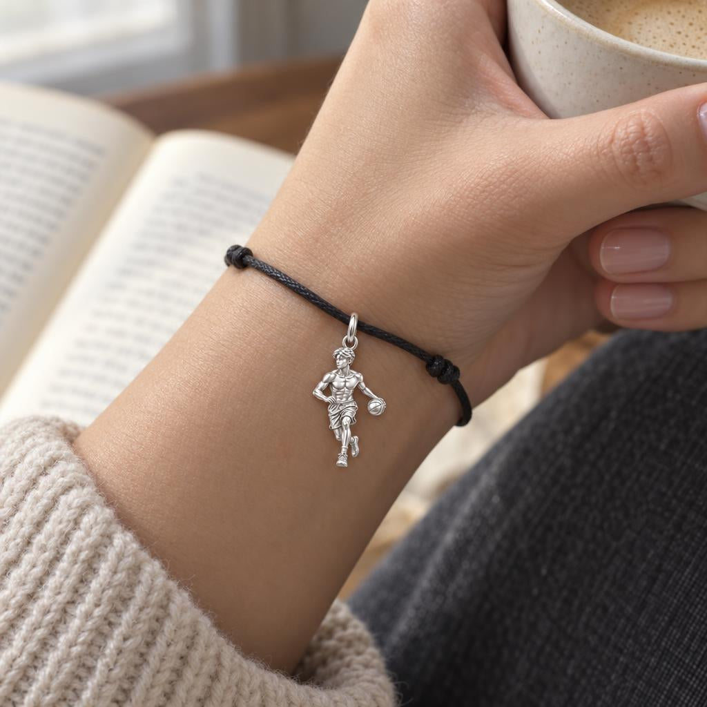 Courtside Dribble Athlete Charm and Polyester Cord Bracelet Set