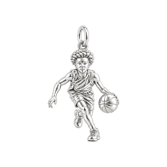 Courtside Dribble Hero Charm Bracelet – Personalized Mom Gift – silver charm, front view