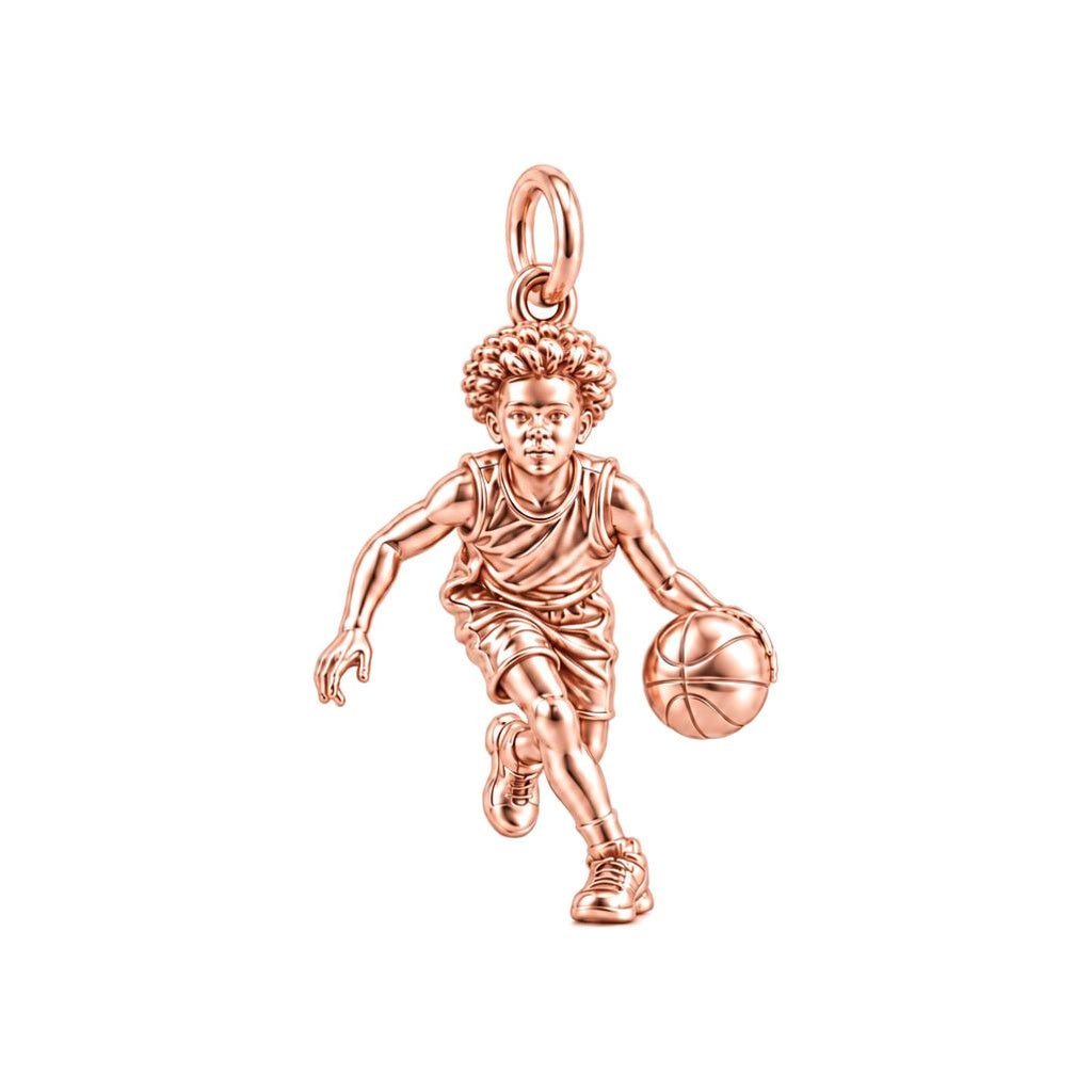 Courtside Dribble Hero Charm Bracelet – Personalized Mom Gift – rose gold charm, front view