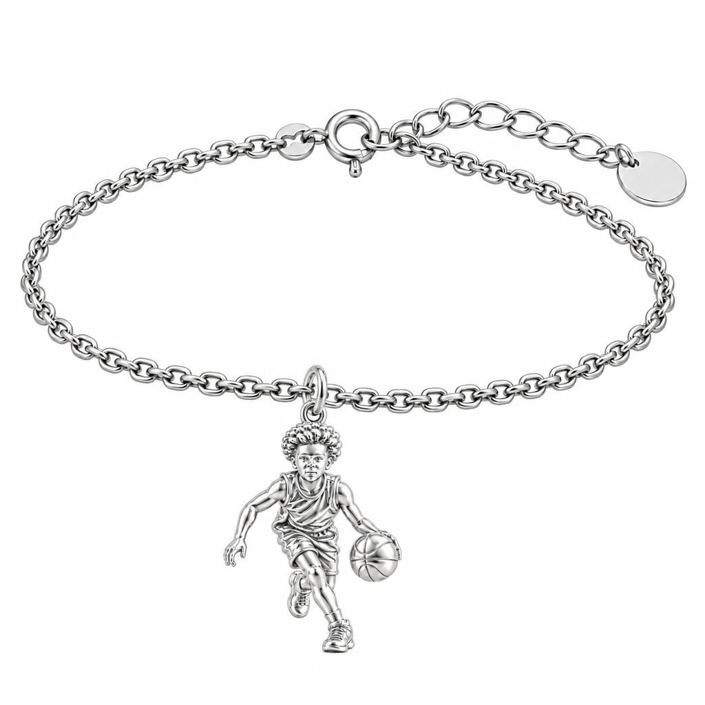Courtside Dribble Hero Charm Bracelet Set – silver, front view