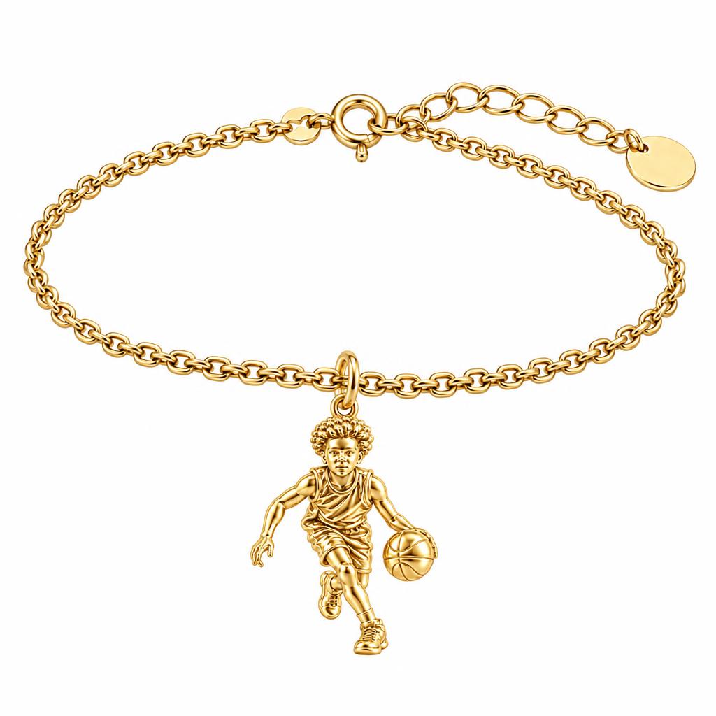 Courtside Dribble Hero Charm Bracelet Set – 18K gold, front view