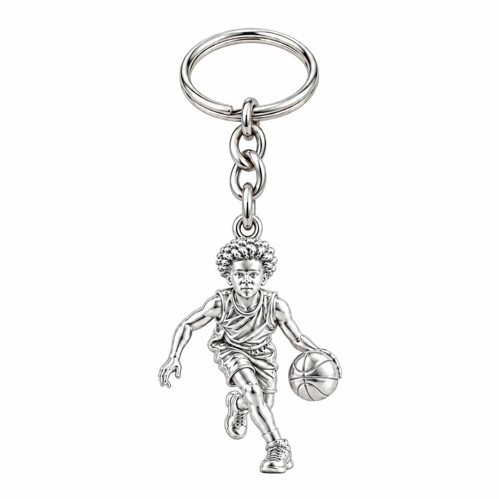 Courtside Dribble Hero Charm Keychain – silver, front view