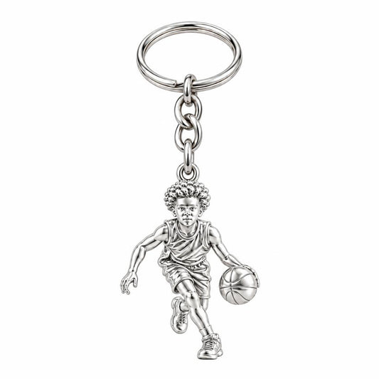 Courtside Dribble Hero Charm Keychain – silver, front view