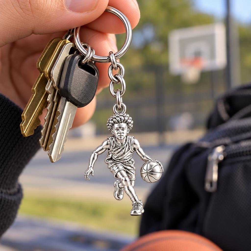 Courtside Dribble Hero Charm Keychain – worn / in use