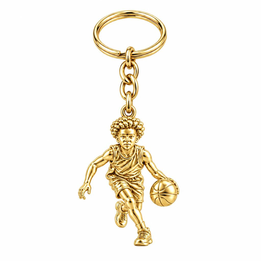 Courtside Dribble Hero Charm Keychain – 18K gold, front view