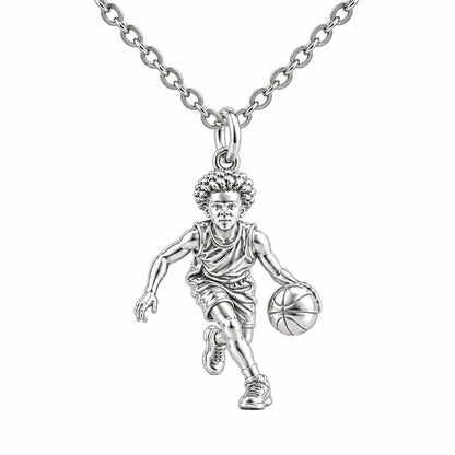 Courtside Dribble Hero Charm Necklace Set – silver, front view