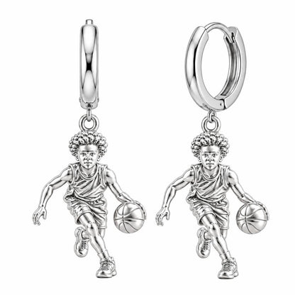 Courtside Dribble Hero Huggie Charm Earrings – silver, front view