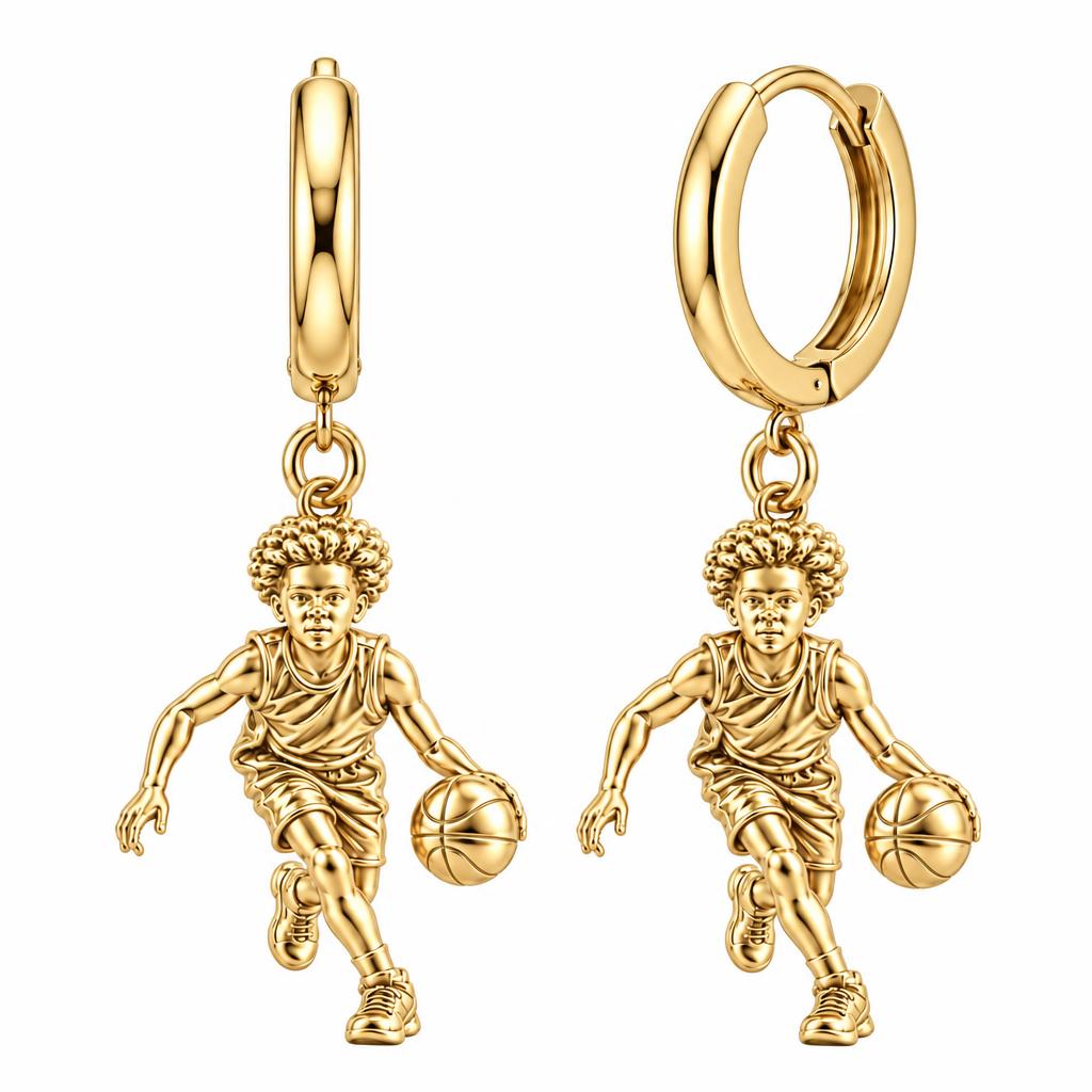 Courtside Dribble Hero Huggie Charm Earrings – 18K gold, front view