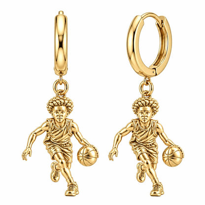 Courtside Dribble Hero Huggie Charm Earrings – 18K gold, front view