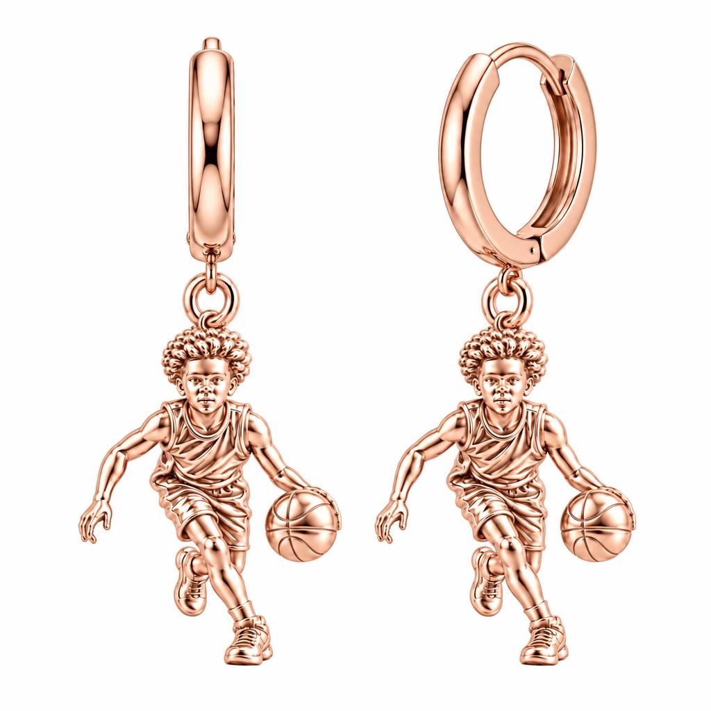 Courtside Dribble Hero Huggie Charm Earrings – rose gold, front view