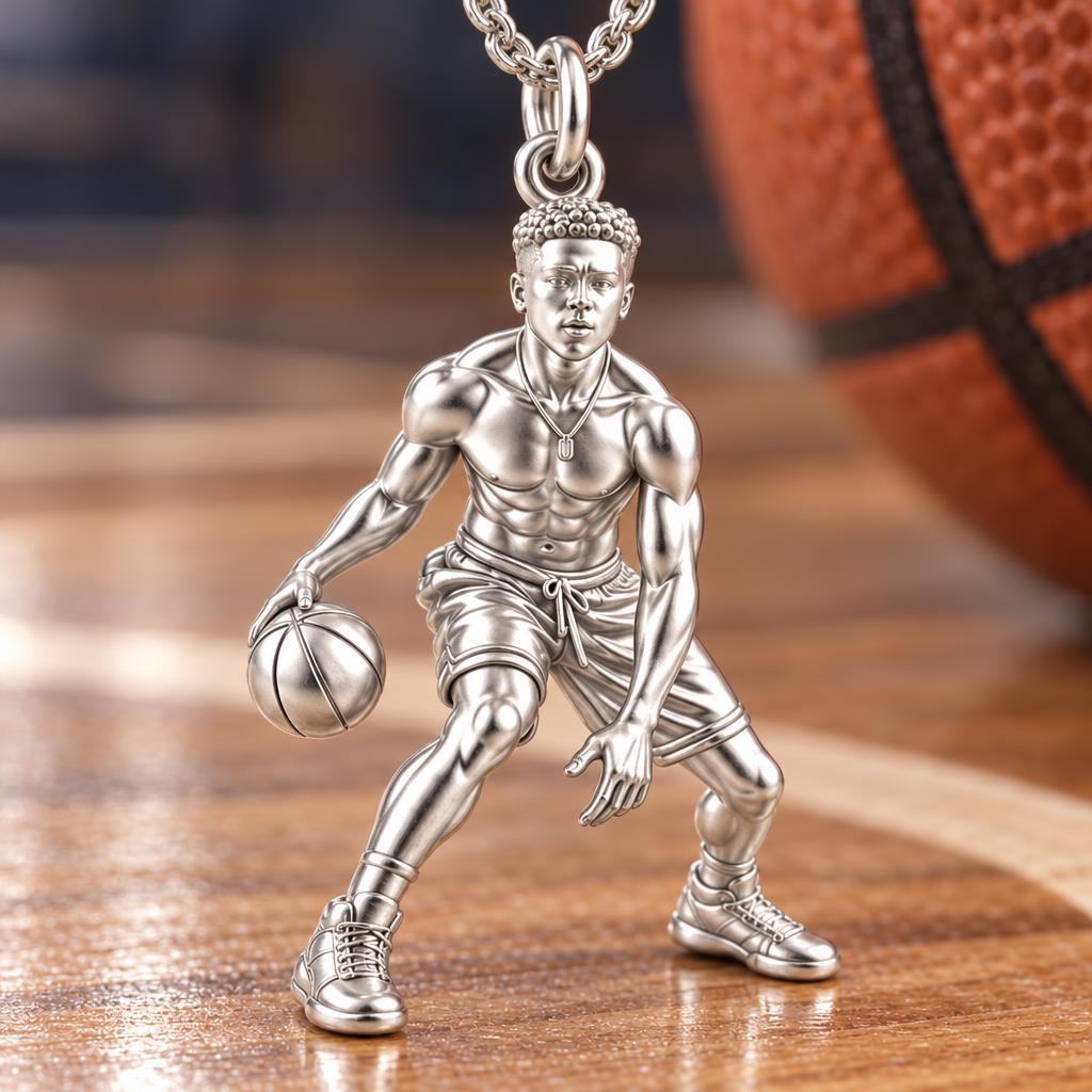 Courtside Dribble Player Charm and Polyester Cord Bracelet Set