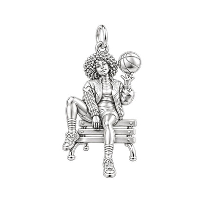 Courtside Queen Basketball Charm Bracelet – Personalized Athlete Gift – silver charm, front view