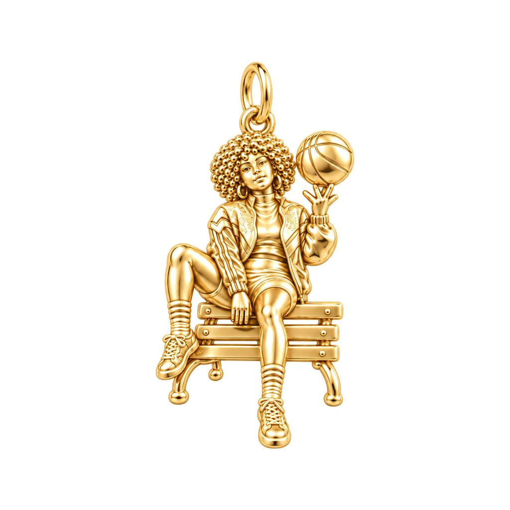 Courtside Queen Basketball Charm Bracelet – Personalized Athlete Gift – 18K gold charm, front view