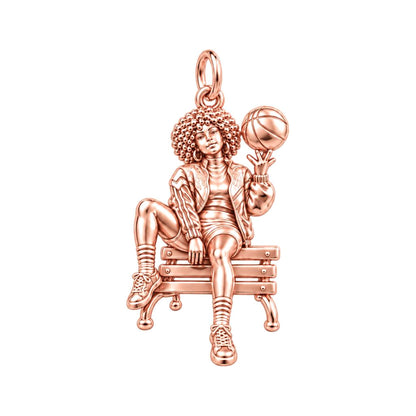 Courtside Queen Basketball Charm Bracelet – Personalized Athlete Gift – rose gold charm, front view