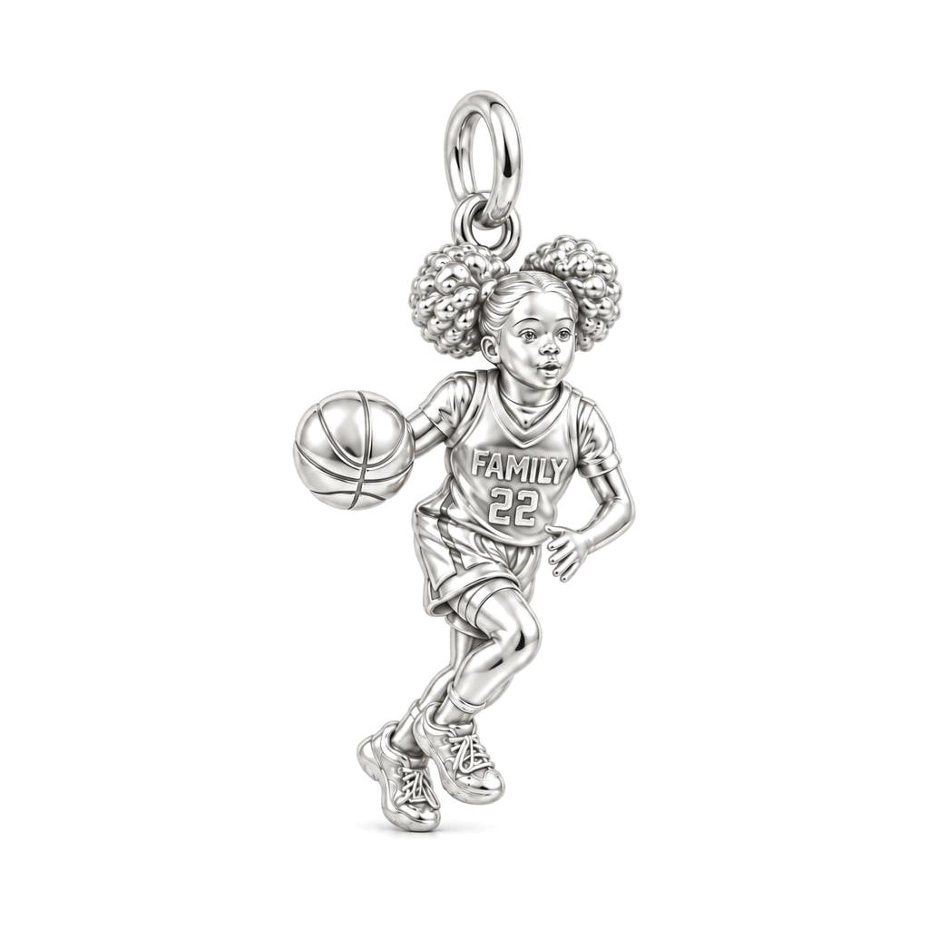 Courtside Star Athlete Charm Bracelet – Personalized Mom Gift – silver charm, front view