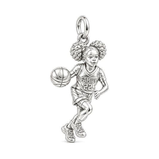 Courtside Star Athlete Charm Bracelet – Personalized Mom Gift – silver charm, front view