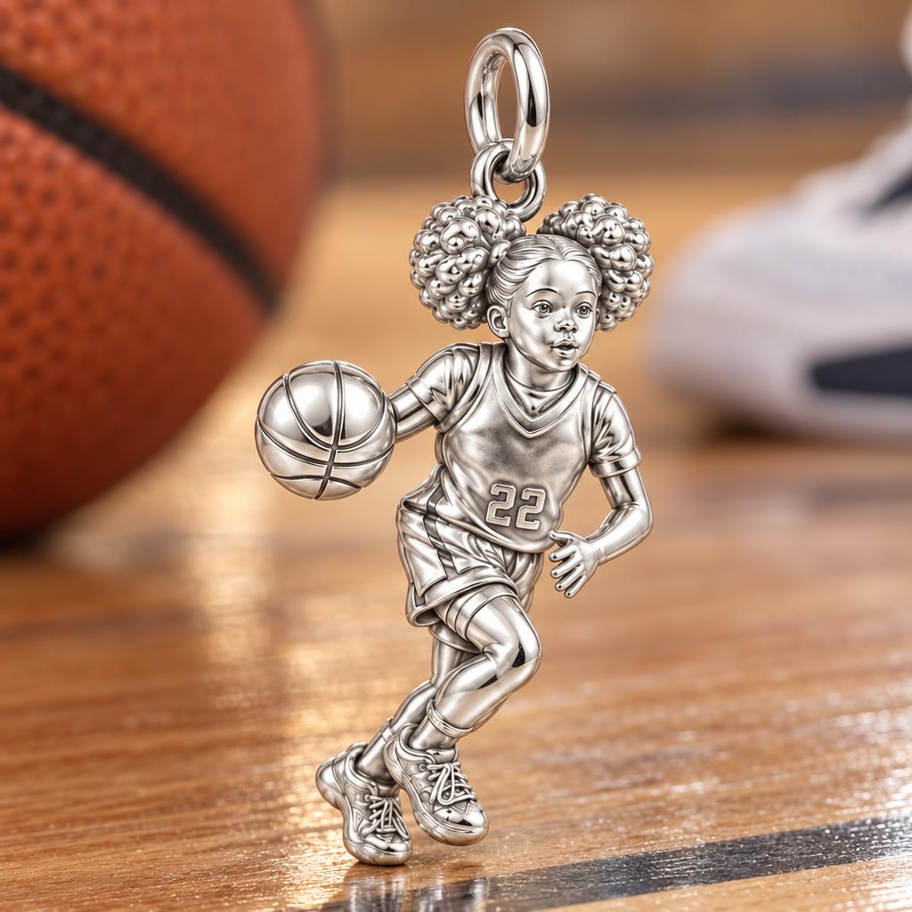 Courtside Star Athlete Charm Bracelet – Personalized Mom Gift – macro detail of the charm