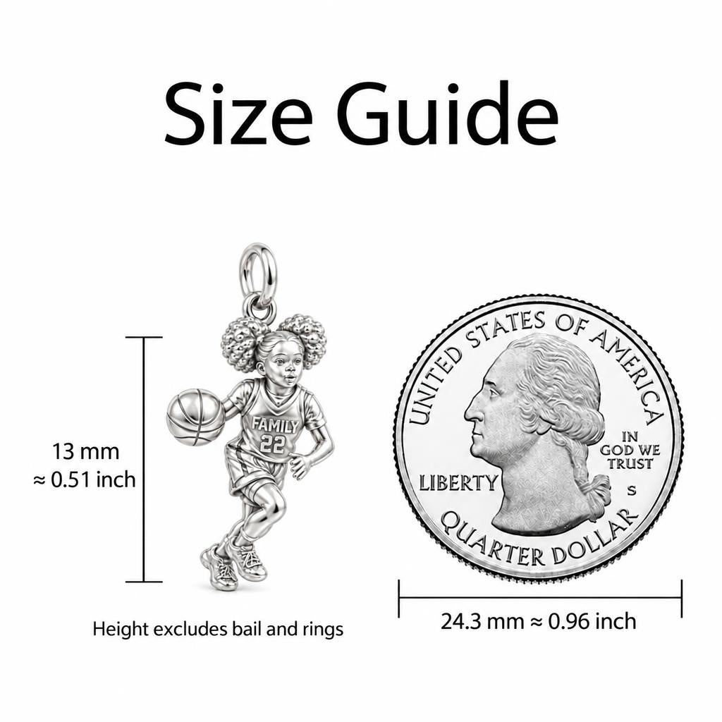 Courtside Star Athlete Charm Bracelet – Personalized Mom Gift – size guide, 13 mm charm next to a quarter