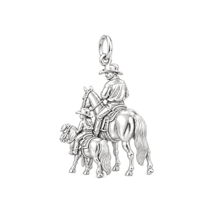 Cowboy Father and Daughter Charm Bracelet – Personalized Dad Gift – silver charm, front view