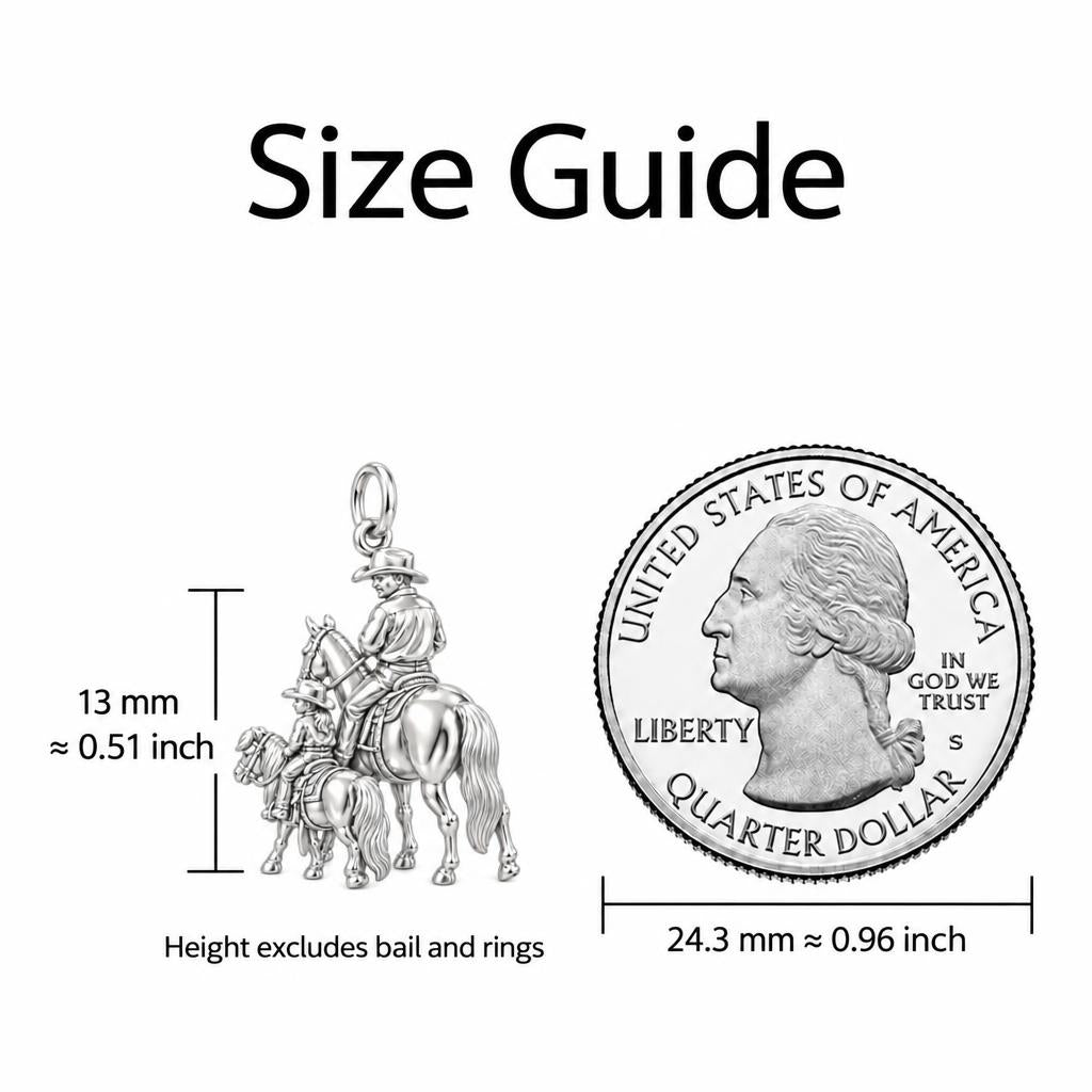 Cowboy Father and Daughter Charm Bracelet – Personalized Dad Gift – size guide, 13 mm charm next to a quarter