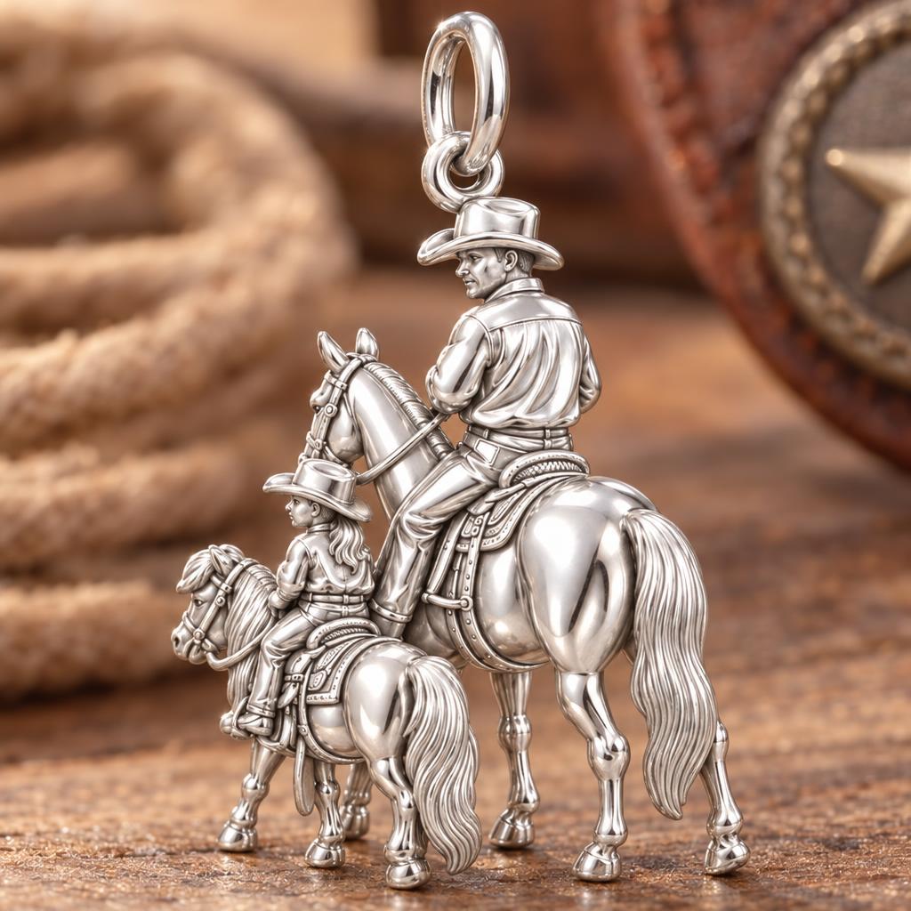 Cowboy Father and Daughter Charm Bracelet – Personalized Dad Gift – macro detail of the charm