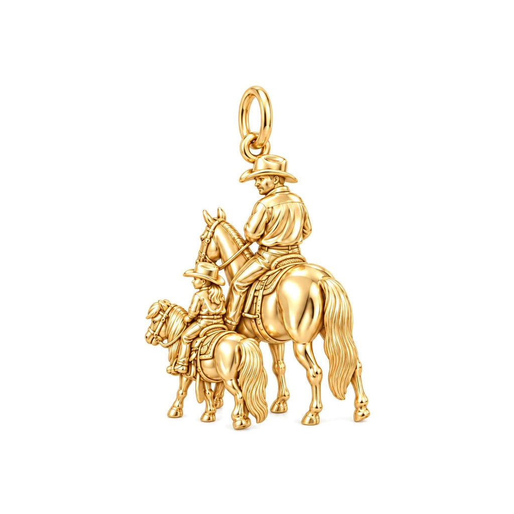 Cowboy Father and Daughter Charm Bracelet – Personalized Dad Gift – 18K gold charm, front view
